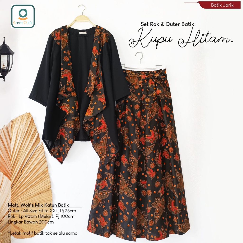 kupu hitam set rok outer wolfis batik  ld 112 stelan setelan oneset pakaian baju bluss blus bluse ju