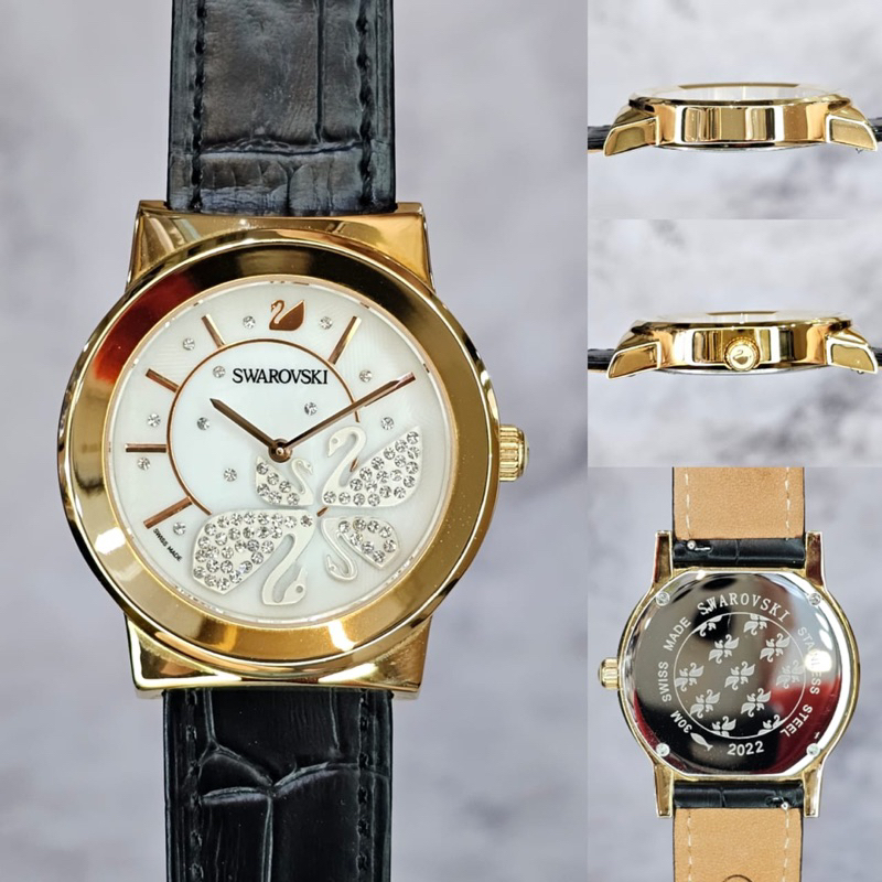 jam tangan wanita analog Swarovski Swan 2022  jam tangan wanita kulit ukuran D.36mm