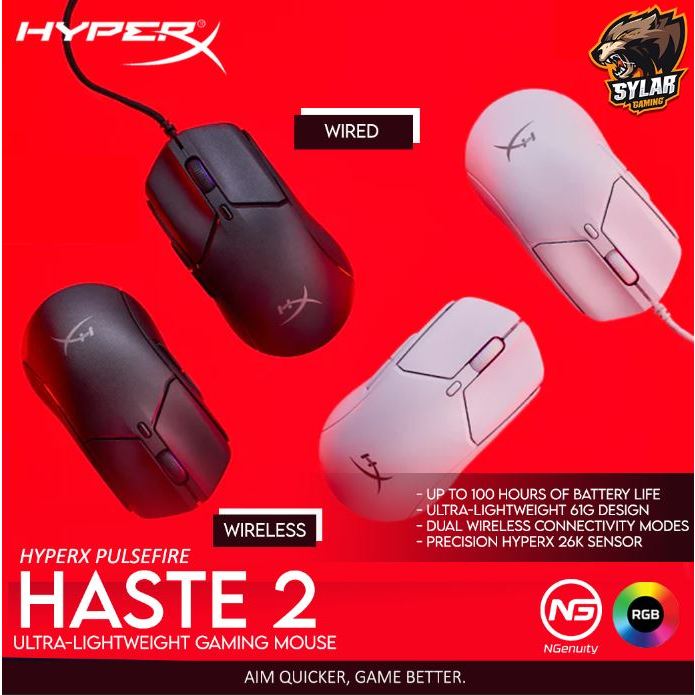 HyperX Pulsefire Haste 2 Wireless - Mouse Gaming Nirkabel Hitam/Putih