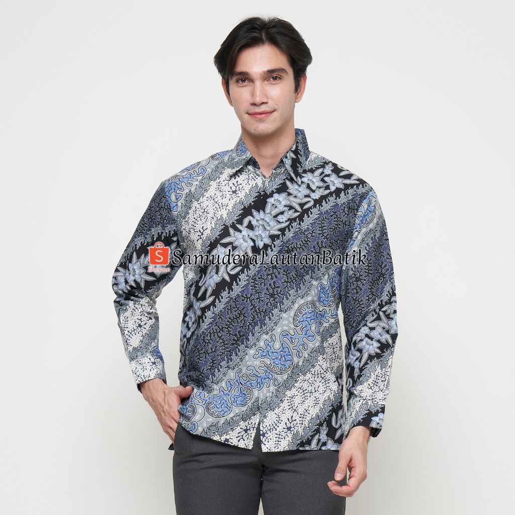 Batik Couple Ayah Anak,Batik Couple Keluarga,Batik Warna Biru Abu,Batik Perpaduan Biru Abu,Batik Kat