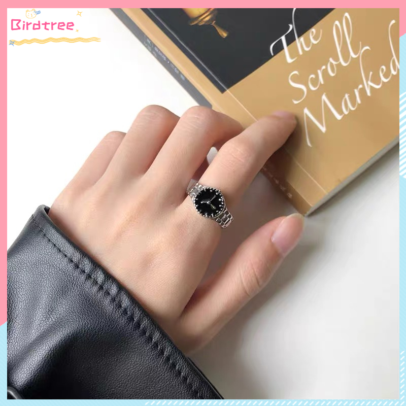 Cincin Bentuk Jam Tangan Unik Berlapis Perak Perhiasan Kreatif Pria