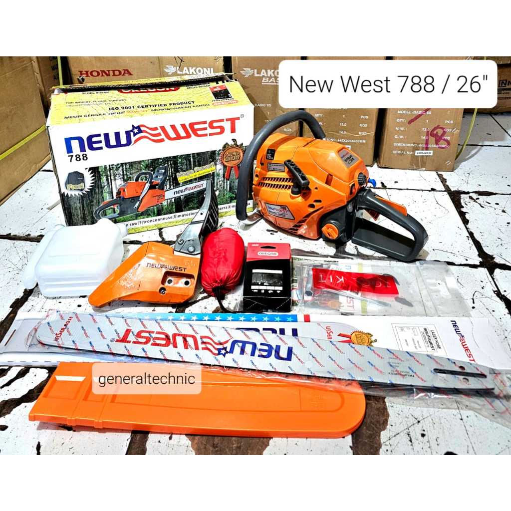 Chainsaw New West 788 Bar Laser 26" Rantai Oregon 44T Mesin Gergaji New West 26" Bar Laser 788 New W