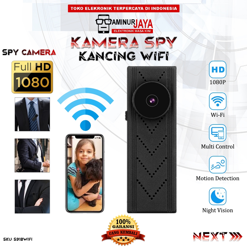 Kamera Spy Model Kancing Wifi IP Camera CCTV Mini Full HD 1080P Hidden Spycam Model Button Kancing P