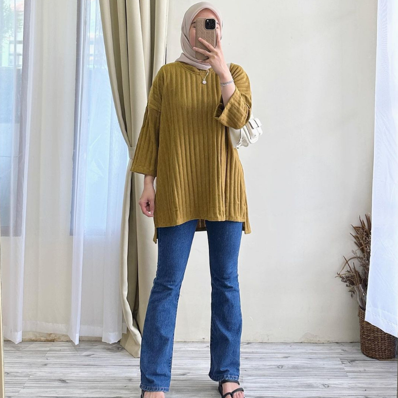 ATASAN TUNIK OVERSIZE KNIT HORNET POLOS LENGAN 7/8 // KAOS POLOS OVESIZE JUMBO // KAOS MUSLIMAH