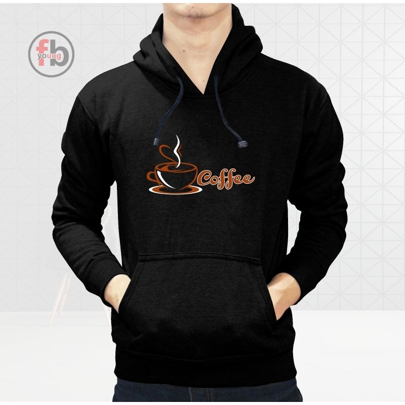 hoodie kaos kupluk pria coffee lengan panjang