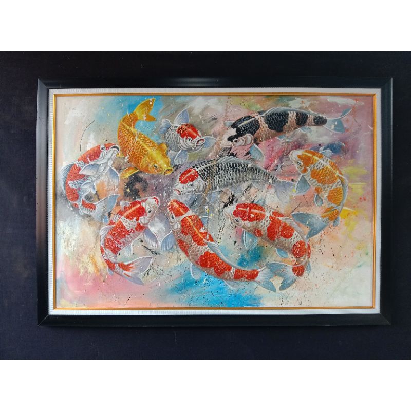 lukisan ikan koi dan bingkai