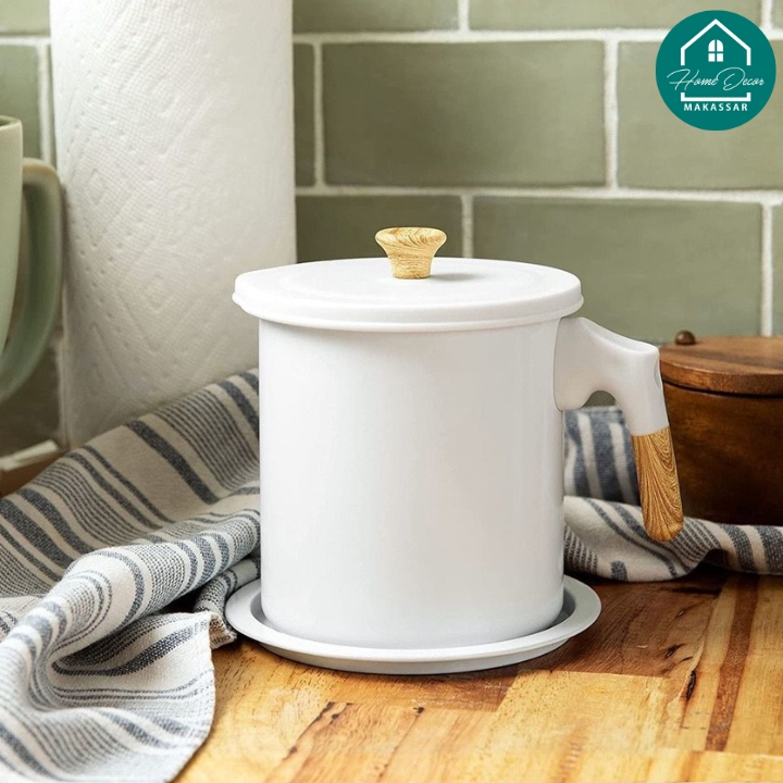 Wadah Saringan Minyak Goreng Stainless Putih/Oil Pot Putih Aestetic