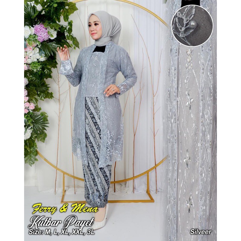 Setelan Kebaya Kutu Baru Modern -Kebaya Kutu Baru Jumbo -Kebaya Muslim Terbaru - Silver