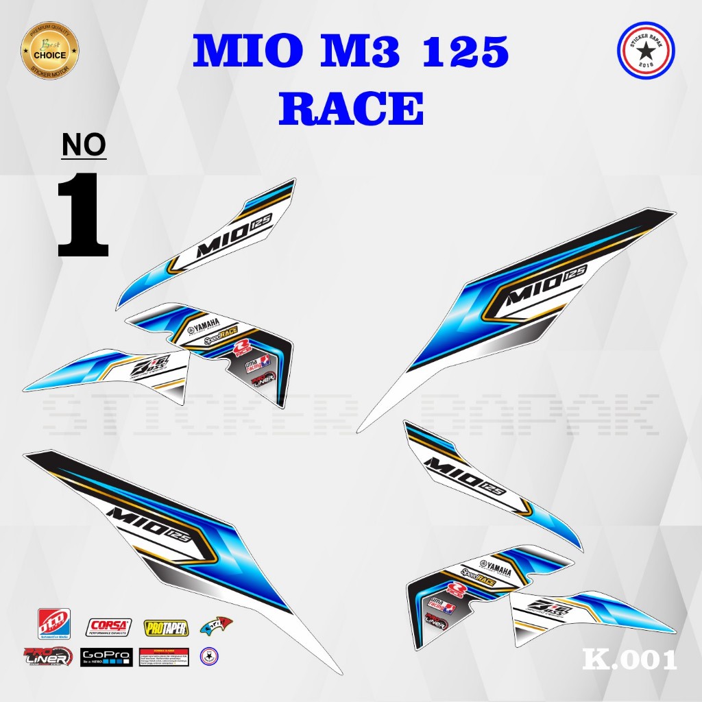 Stiker Motor Mio M3 125 Variasi Race White Striping K001