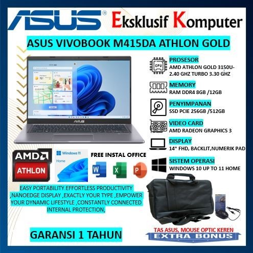 LAPTOP AMD Athlon Gold ASUS VIVOBOOKM415DA RAM 8gb SSD 512gb FHD
