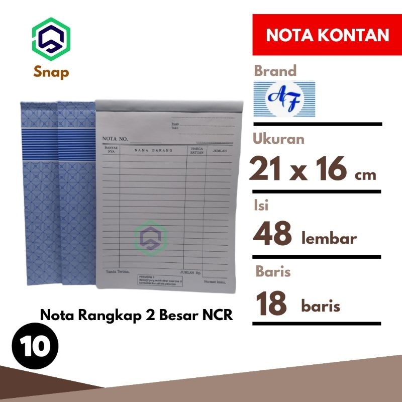 

Buku Nota Kontan Rangkap 2 Besar 1/2 Folio 2 Ply isi 48 Lembar Per 10 Buku