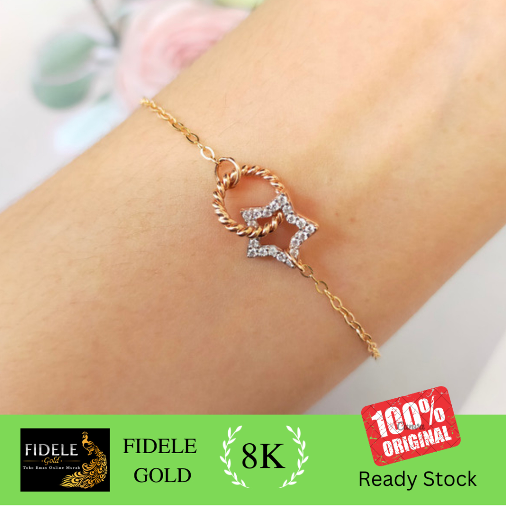 Gelang bintang Emas Ringan Emas Asli 8K kadar muda gelang wanita premium