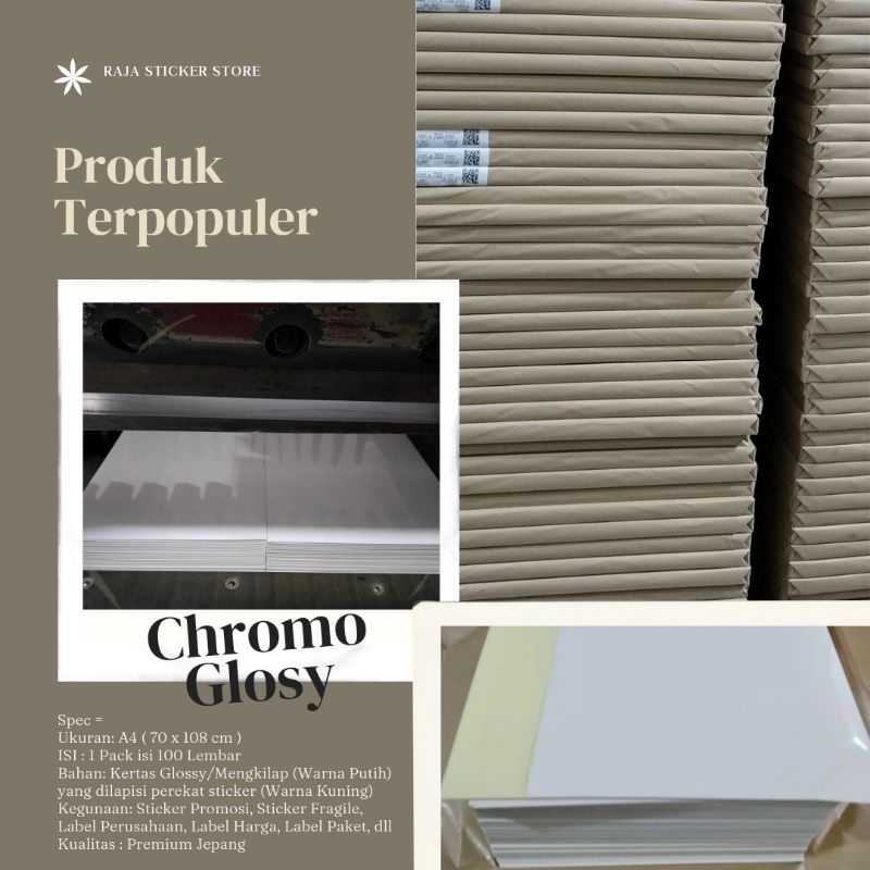 

STICKER CHROMO GLOSSY LINTEC 70 X 108 ISI 100 LEMBAR/PACK