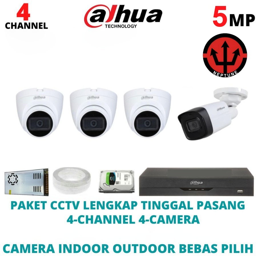 PAKET CCTV DAHUA 4 CHANNEL 5MP 4 KAMERA 2560P 2K