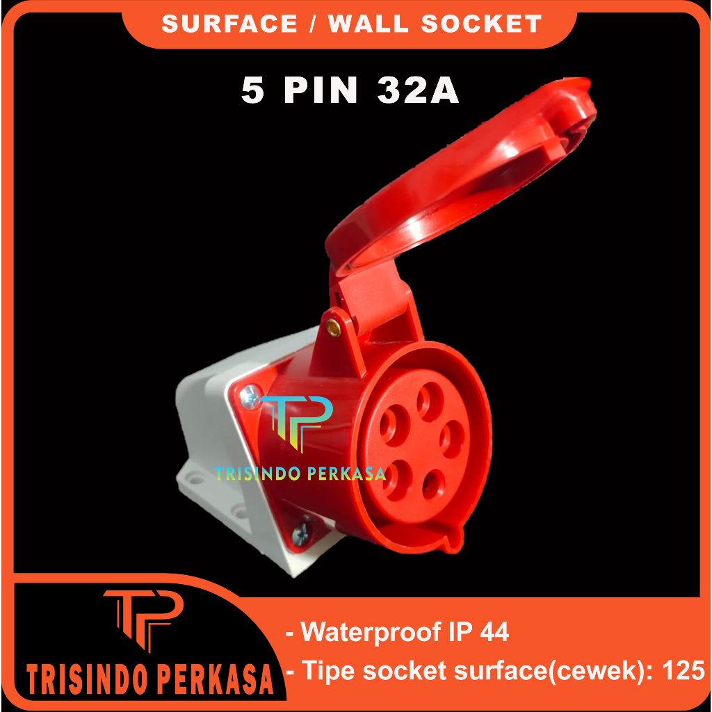 Surface Mounting Industrial Wall Socket 5P / 5 Pin 5pin 32A 32 Ampere 125 IP44 5 Kaki 5Kaki 32a