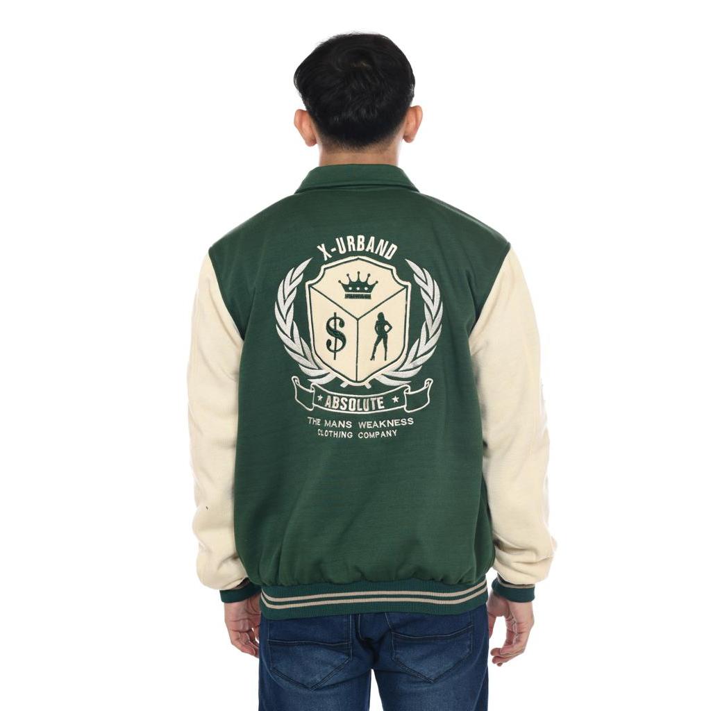 Dhozen Jaket Varsity Kerah Kancing Fleece Uniseks A466