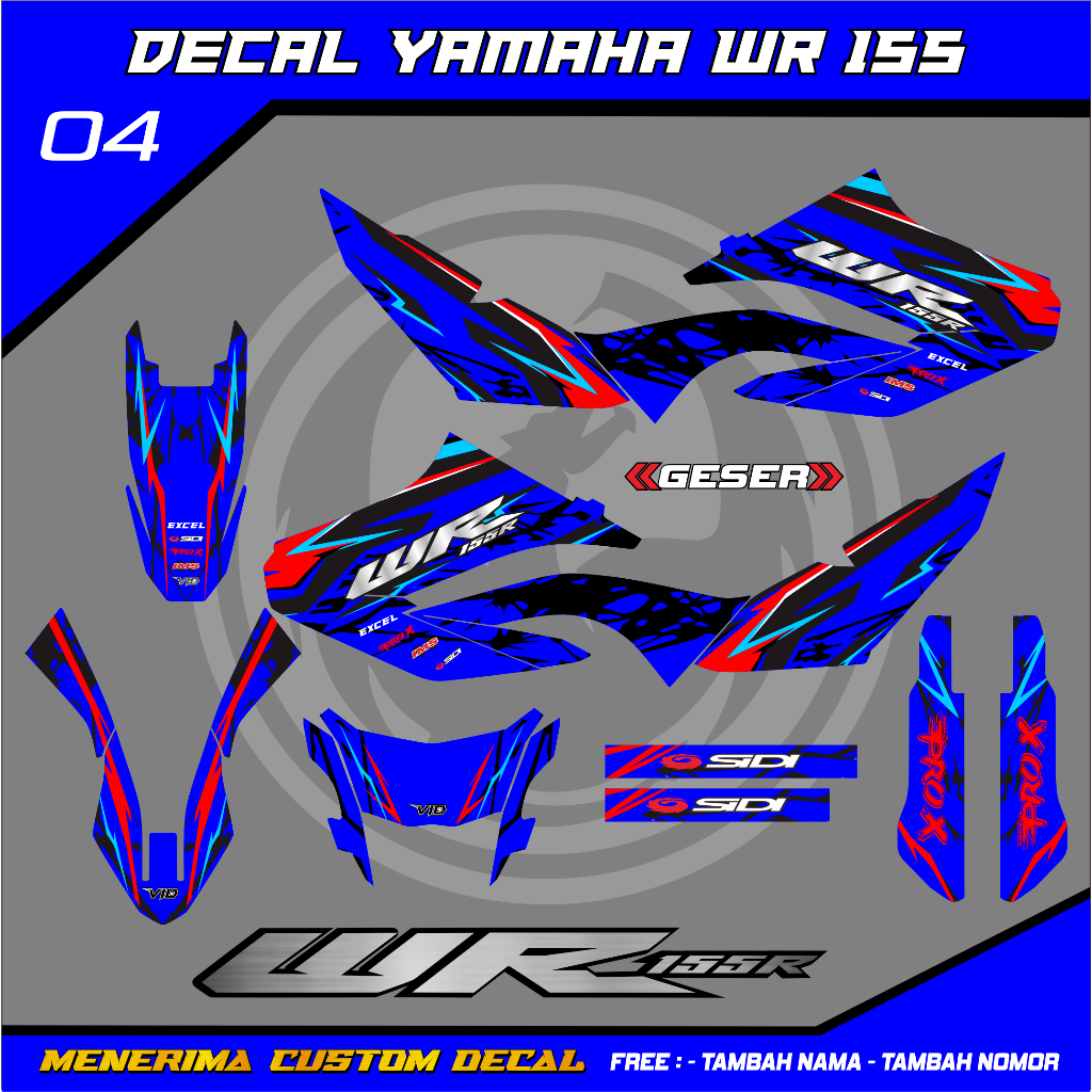 Stiker Dekal Wr 155 Supermoto Full Body Biru