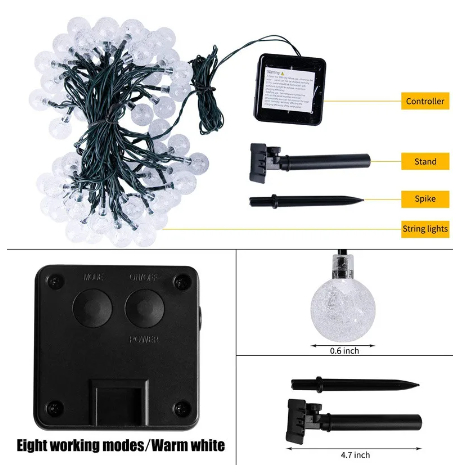 Lampu LED String Tenaga Surya Lampu Hiasan Taman Outdoor Model Sakura/Bintang/Bola 30 LED 10M