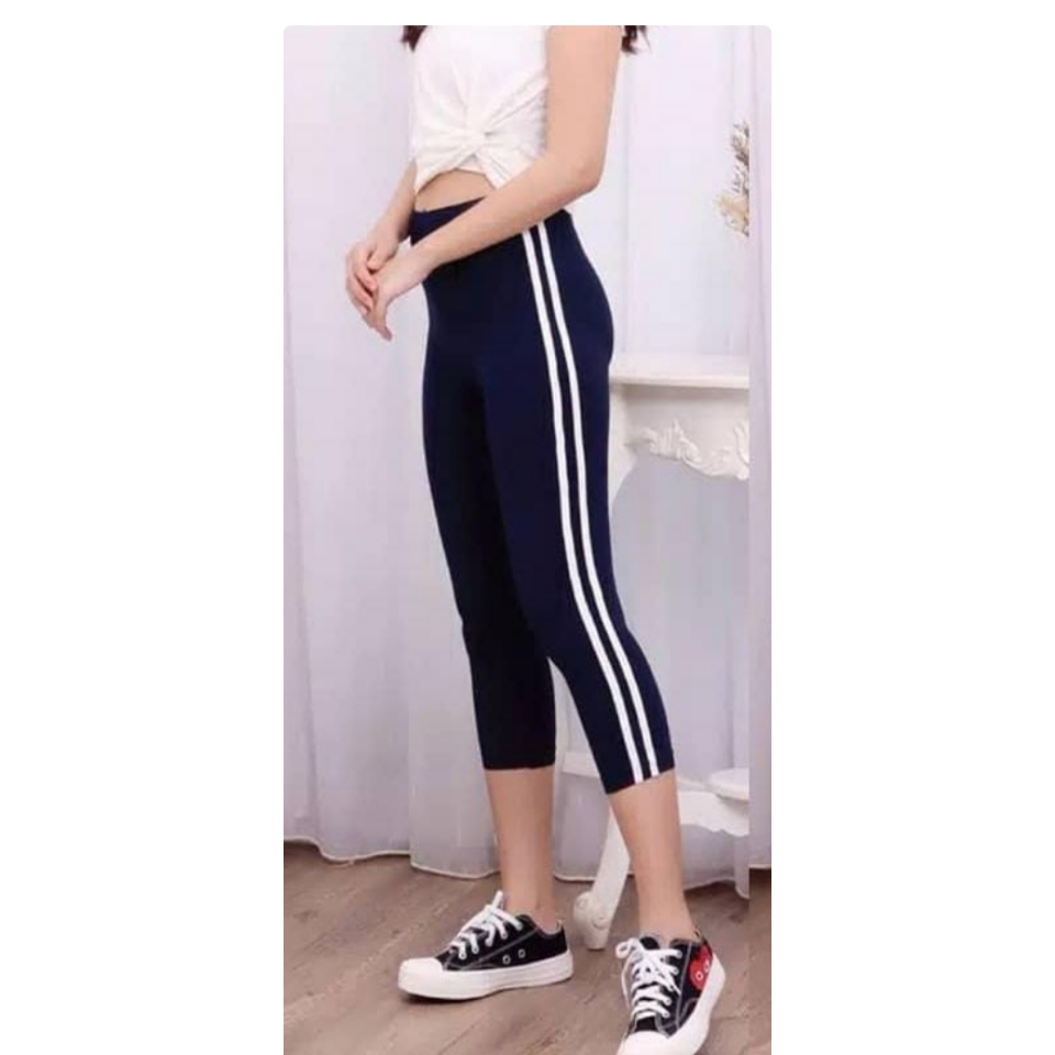 CELANA LEGGING LIST PUTIH IMPORT WANITA 7/8  TEBAL LEGGING PREMIUM LEGGING SPORT LEGGING FASHION