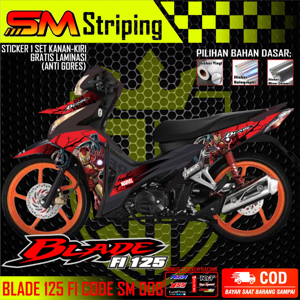 Blade Fi Sticker Striping Blade 125 Fi-VARIASI AVENGGERS  Stiker Motor Honda BLADE 125 FI SM 008