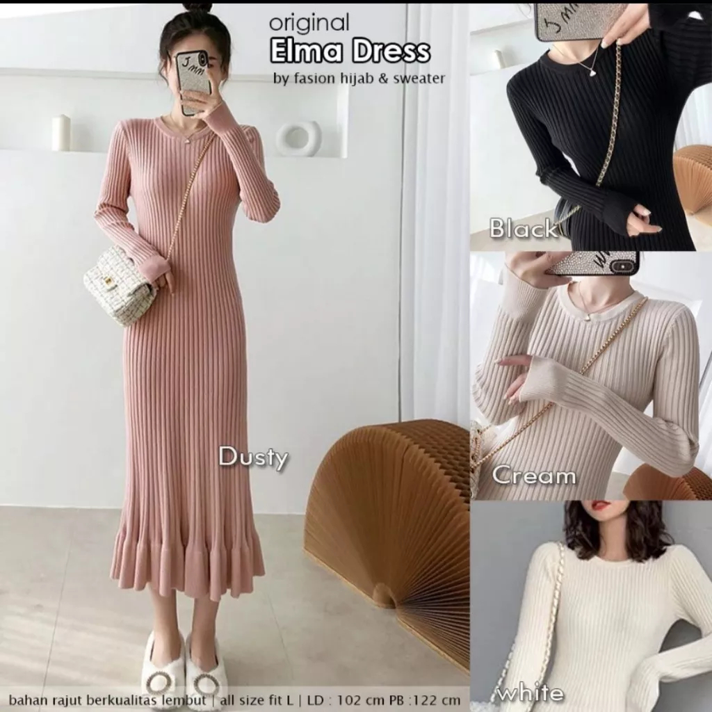 Dress Rajut Elma Maxi /Dress Rajut Maxi / Dres Rajut Rumbe Korean Style