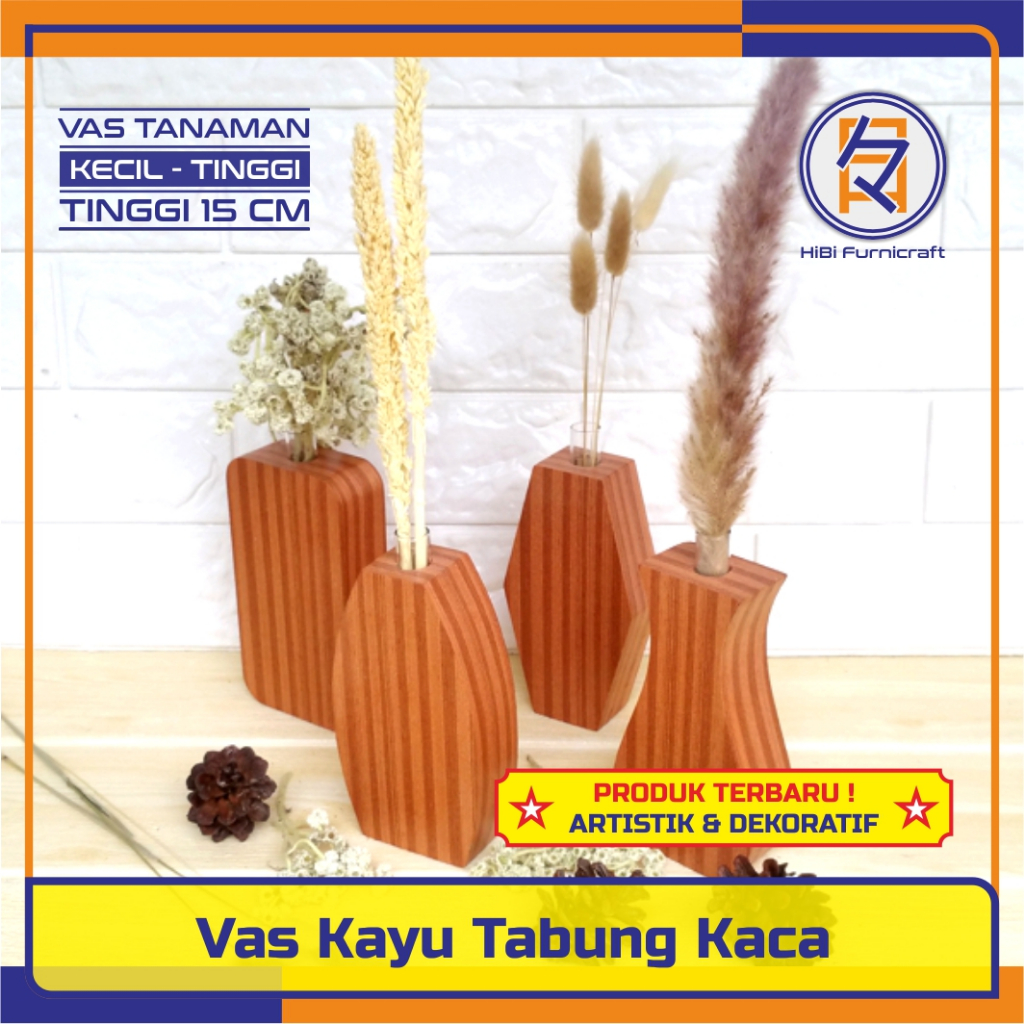 Vas Bunga Kayu Kecil Tinggi | Vas Bunga Tabung Kaca | Vas Bunga Modern Unik