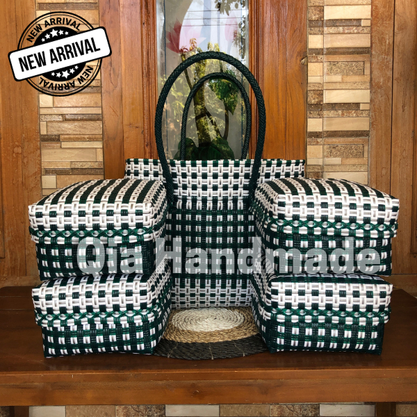 Tas Keben Bahan Jali Premium/ tas anyaman jali premium/ keben bali/ set keben bali warna hijau emera