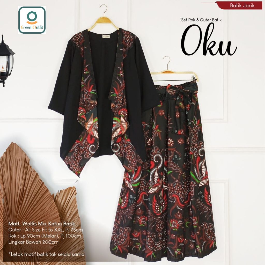 oku set rok outer wolfis batik  ld 112 stelan setelan oneset pakaian baju bluss blus bluse jumbo ove