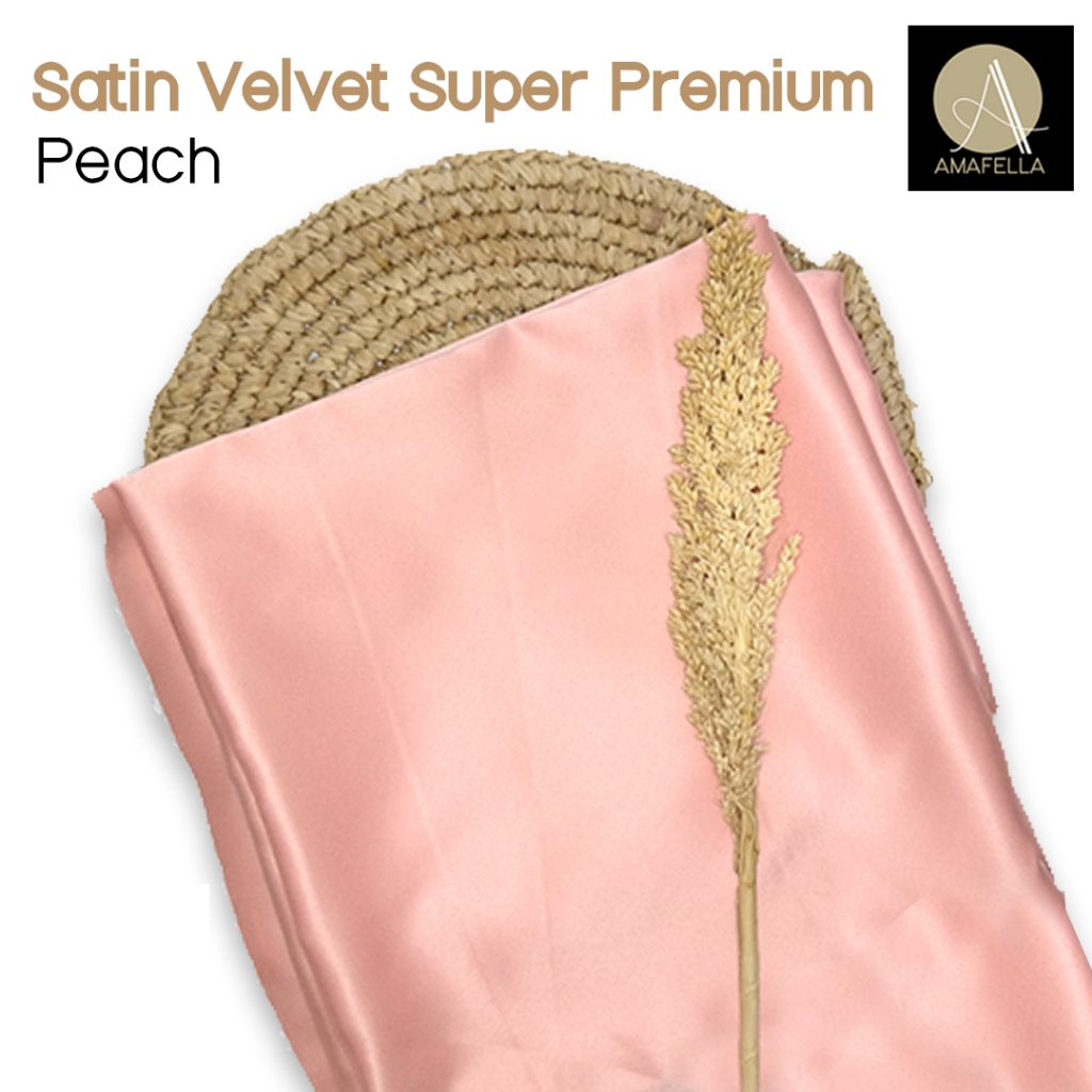 1/2 meter Kain Satin Velvet Super Premium Bahan Bridesmaid Seragaman Warna Peach