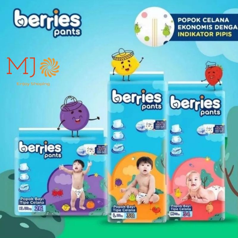 Berries Popok Bayi BERRIES Pants M34 / L30 / XL26 - Popok Murah