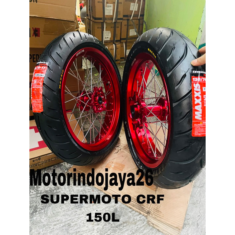 WHEELSET VELG BAN SUPERMOTO CRF 150L VELG SET SUPERMOTO CRF 150L EXPEDITION TROMOL CNC BAN MAXXIS