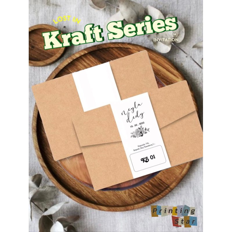 UNDANGAN PERNIKAHAN MURAH SEMI AMPLOP KRAFT SERIES SABUK PUTIH KEKINIAN SIMPLE ELEGANT