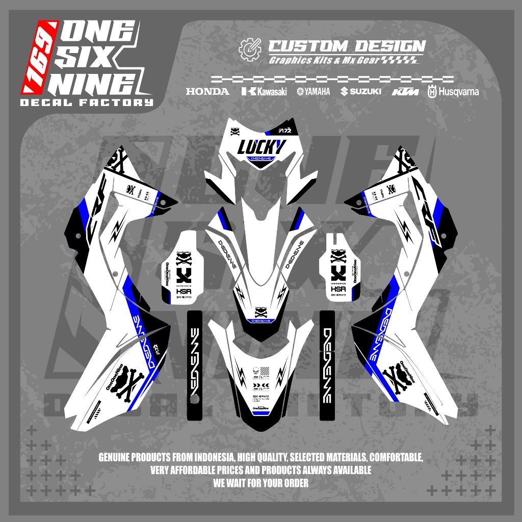 Decal Crf Terbaru Oneonenine White Blue - Bebas custom design