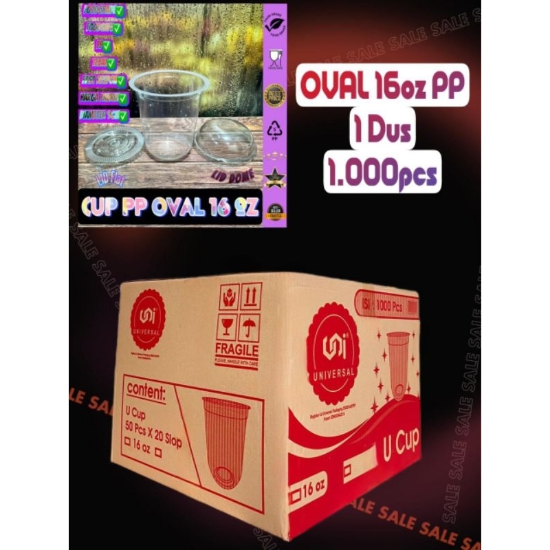 isi 1000pcs Gelas kapsul 16oz / Gelas plastik oval 16oz / Cup oval 16 oz / Cup pp oval 16oz / Gelas 