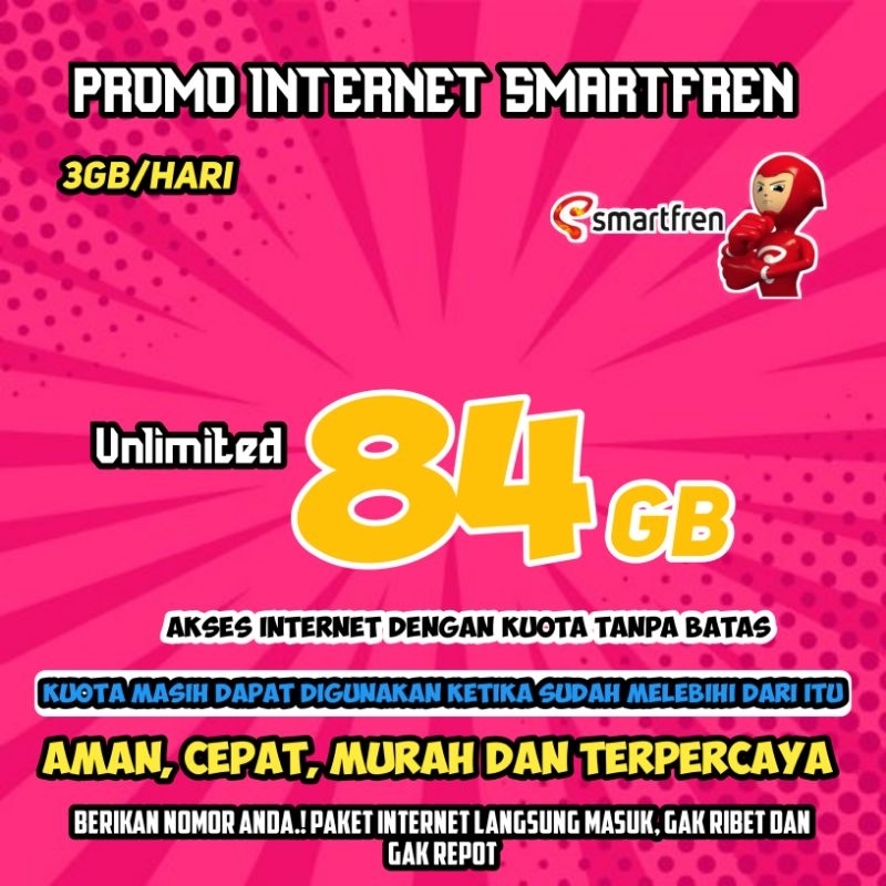PROMO INTERNET SMARTFREN - KUOTA SMARTFREN UNLIMITED ( FUP 3GB/HARI ) MASA AKTIF 28 HARI