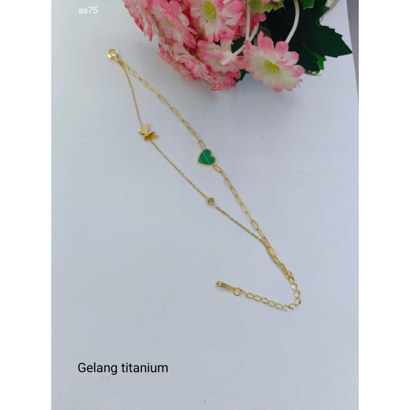 Gelang hati wanita titanium anti karat gold liontin berlian gelang serut titanium