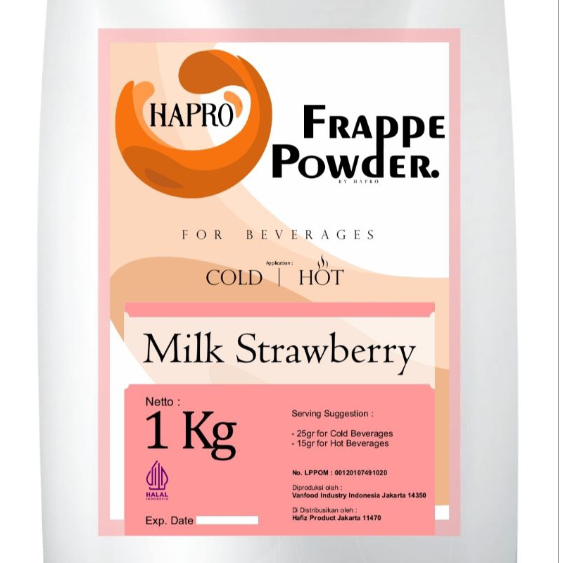 

Minuman Bubuk Powder Milk Strawberry 1kg Hapro Frappe Powder Milk Strawberry Premium Bersertifikat Halal