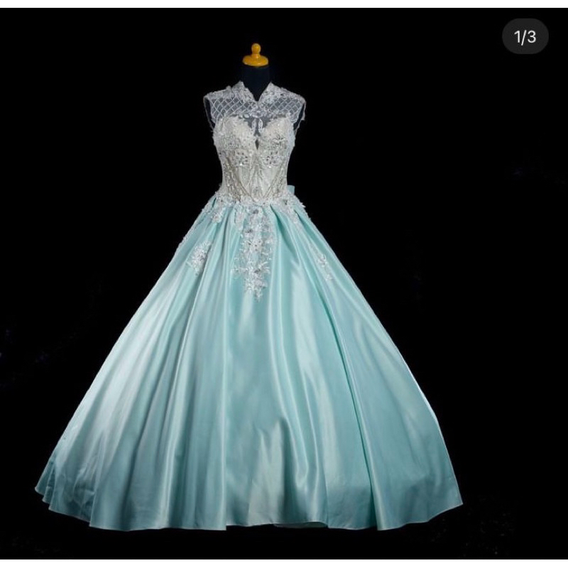 Preloved Gown Baby Blue Satin Wedding/Prewedding/Party/Prom/Sweet17