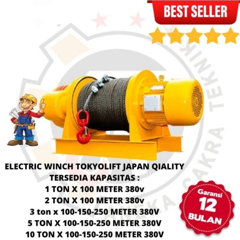 Electric Winch 2 Ton x 100 Meter Tokyolift Japan Quality