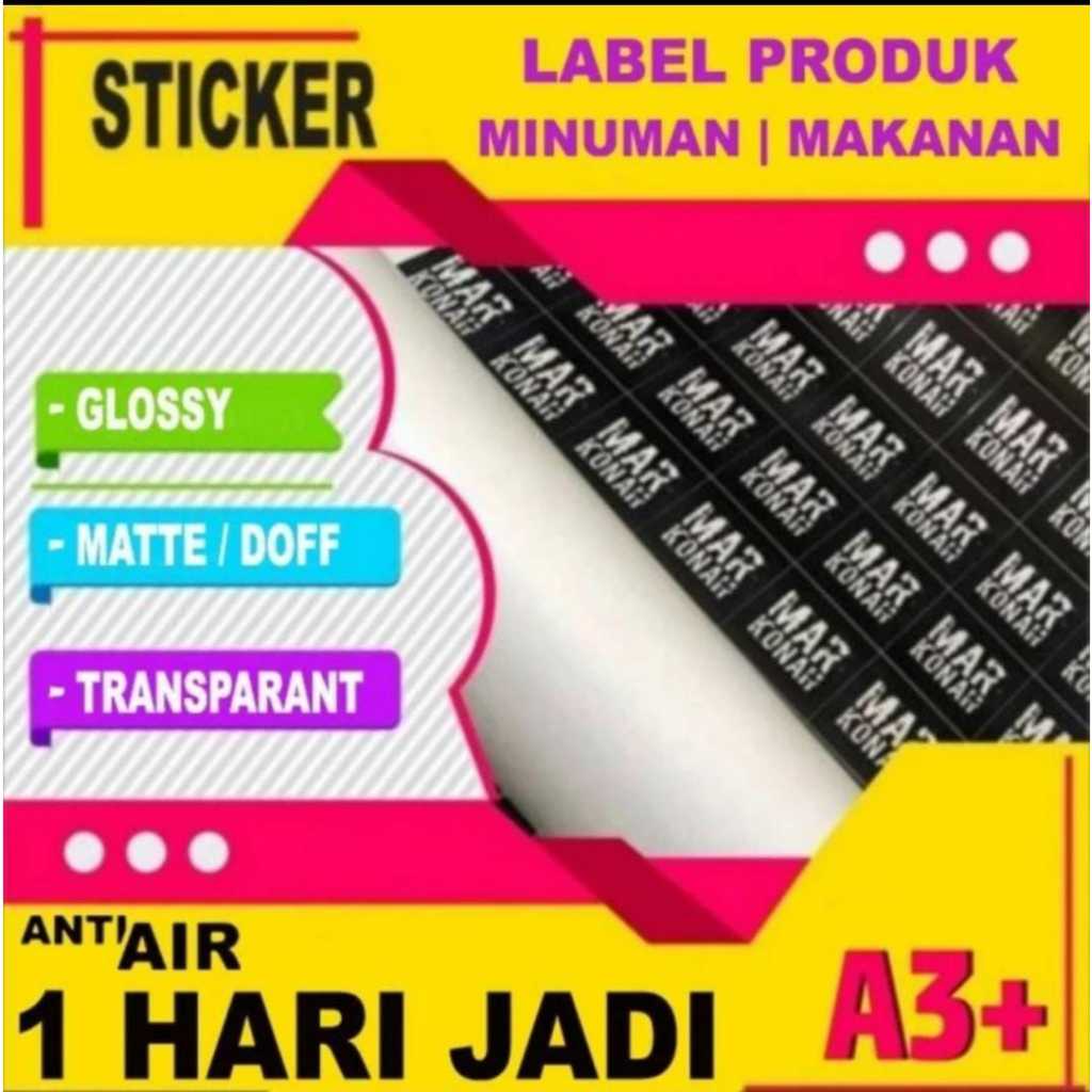

Cetak Stiker / Sticker Label A3 A3+ bahan Vynil anti air