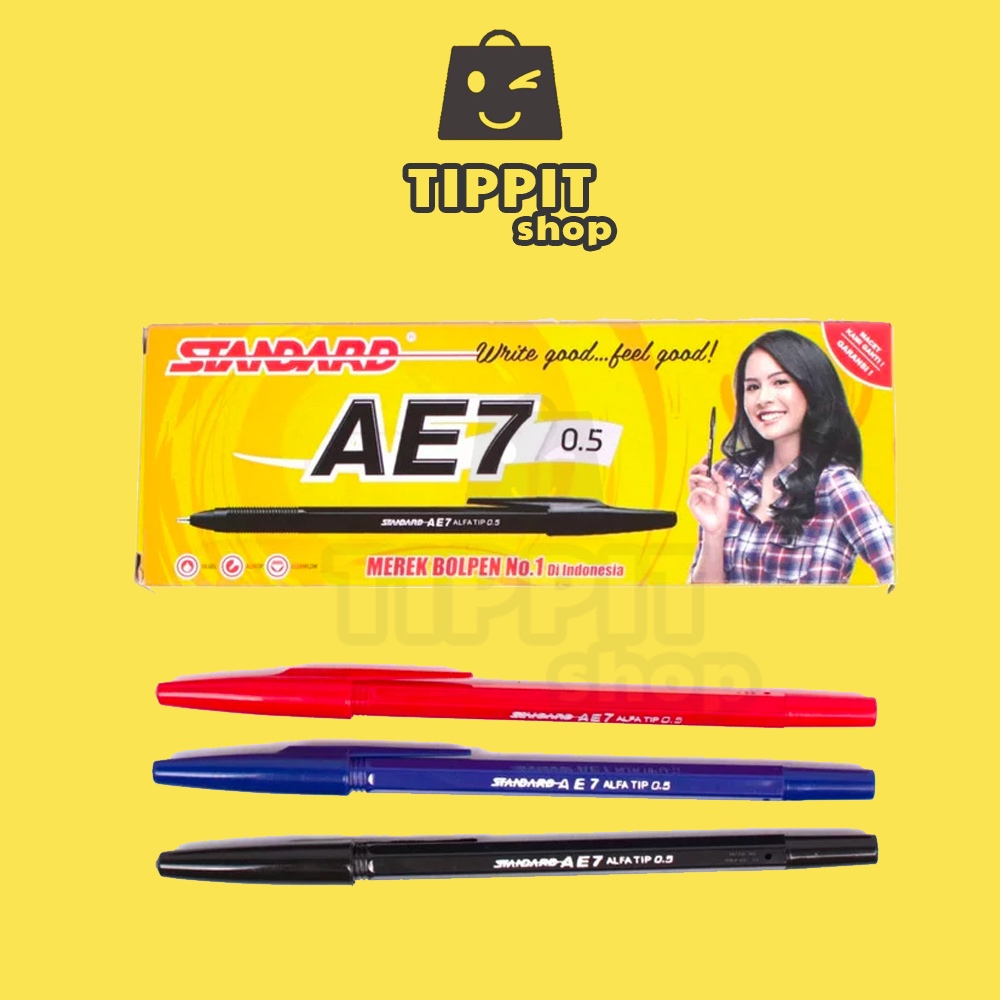 

Tippit Shop - STANDART Pulpen AE7 / Ballpoint Pen Warna Hitam Biru Merah