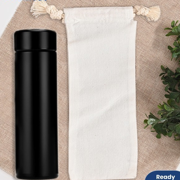 Tas Kantong Serut Botol Minum Cover Pouch Serut Blacu Tumbler Polos -  Pouch Serut Botol Minum Pouch