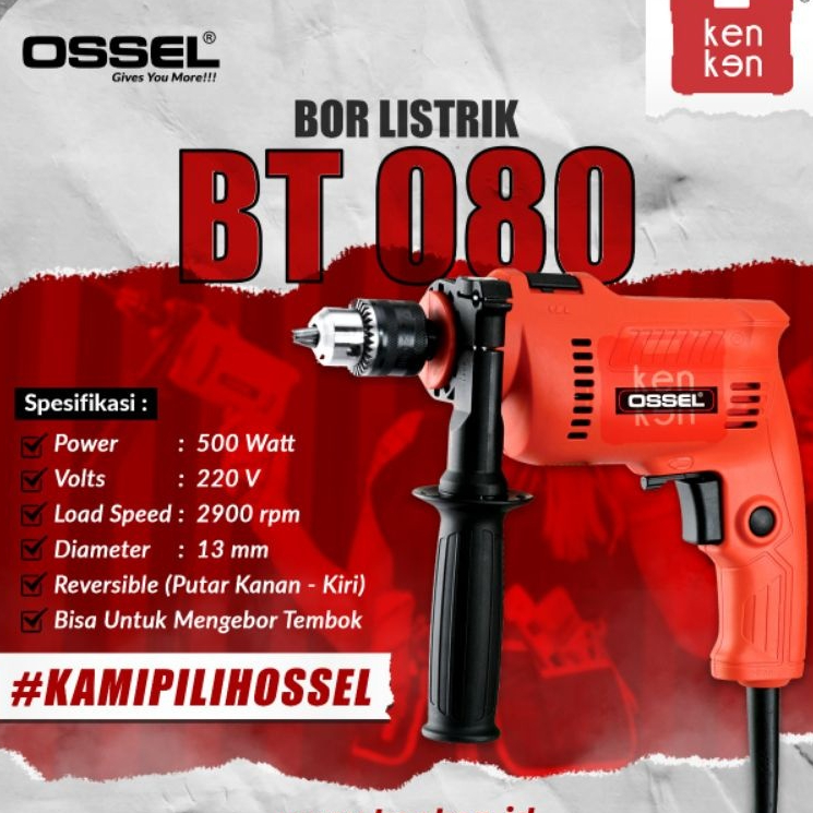 Bor Tembok BT080 Ossel Bor LIstrik BT080 Ossel Bor Hammer Drill Ossel gratis 10 pcs Mata Obeng angin