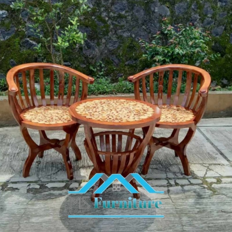 Kursi Teras Mangkok Model Koin Kayu Jati. Kursi Teras Terlaris. Kursi Cafe Jati