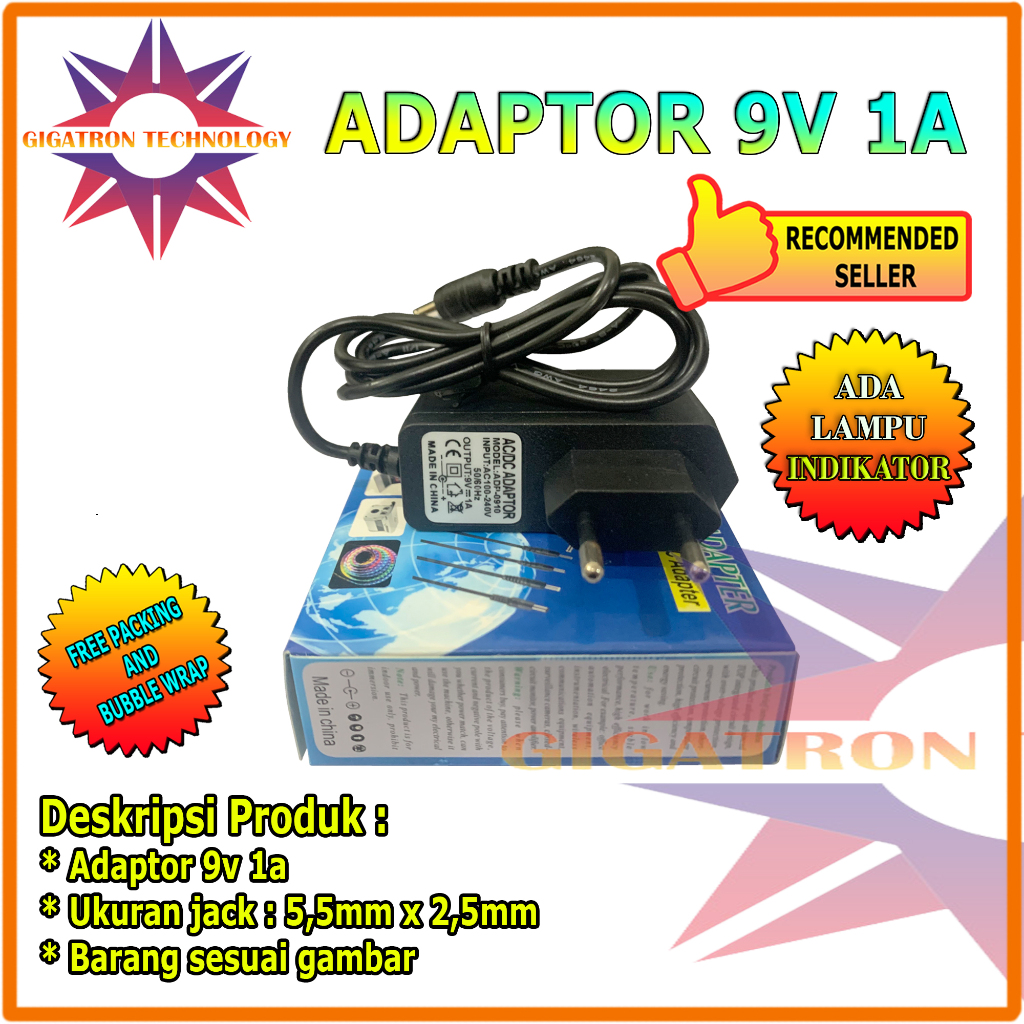 Adaptor DC 9V 1A Murni Switching Adapter Power Supply Charger 9 Volt 1 Ampere 5.5mm x 2.5mm / Ukuran Jack DC 5,5mm x 2,5mm