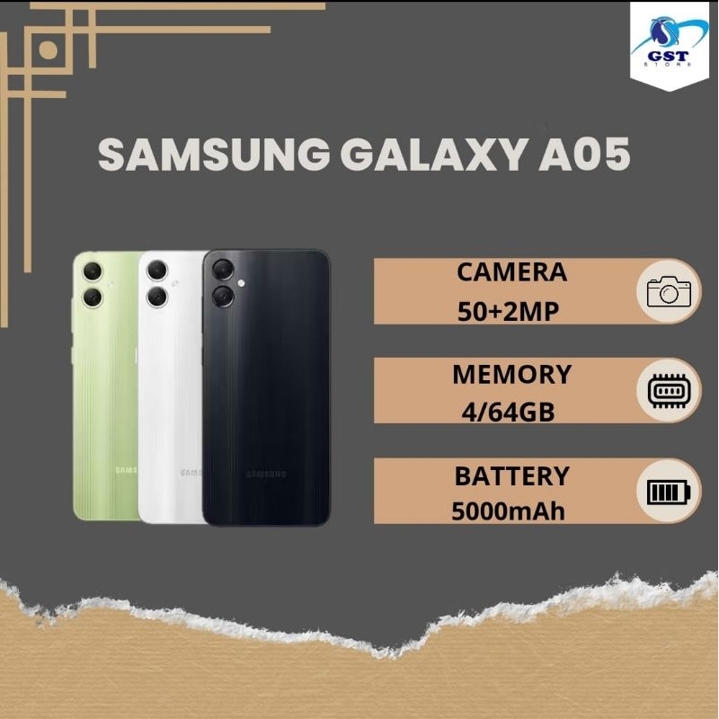 HANDPHONE SAMSUNG GALAXY A05 RAM 4 INTERNAL 64 GARANSI RESMI 1 TAHUN