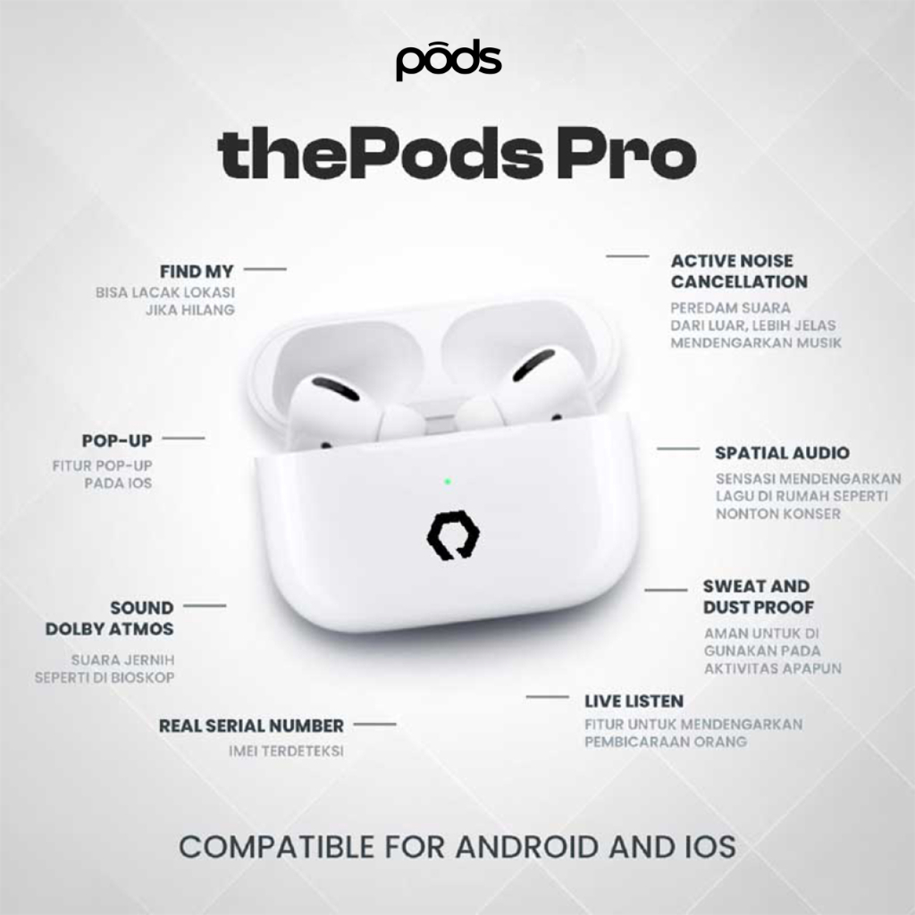 ThePods PRO 2024 - (IMEI &amp; Serial Number Detectable + Spatial Audio) - Final Upgrade Version 9D Hifi Stereo True Wireless Stereo Bluetooth Headset Earphone Mini Earbuds - Headphone ANC TWS Charging Case Earpods - By Pods Indonesia