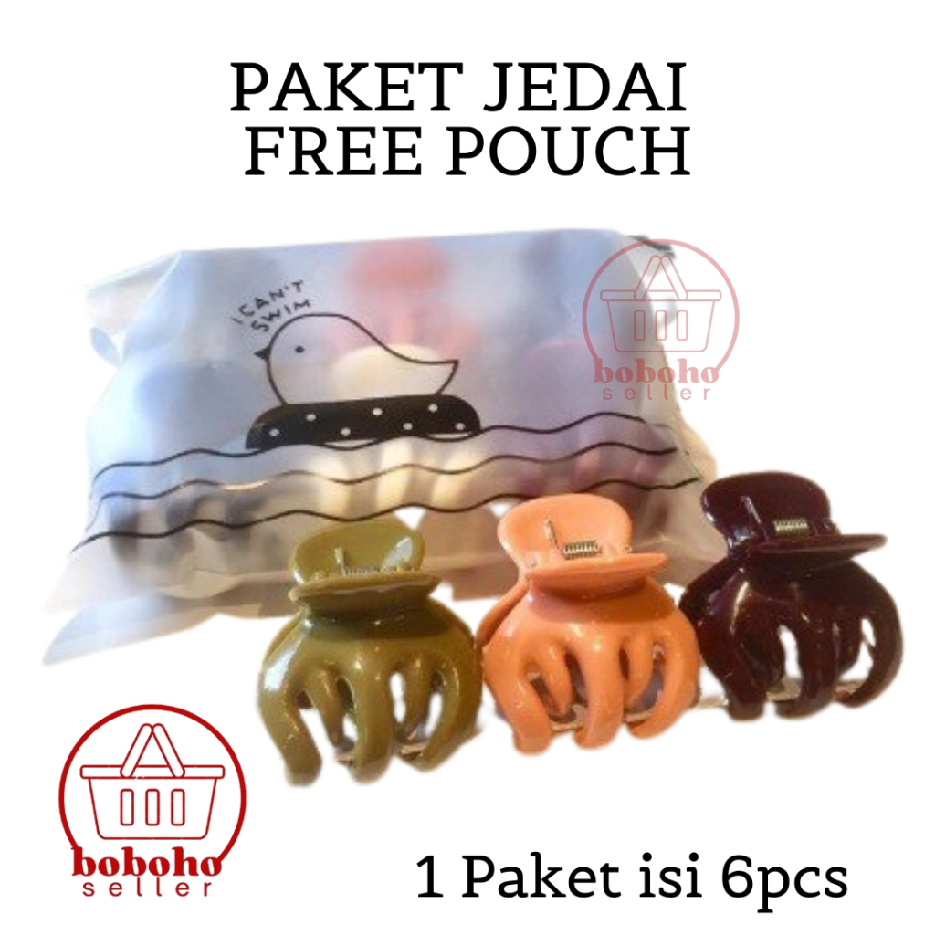 ( Paket isi 6 Pcs ) Jepit Rambut Badai Jedai Gemoy Bahan Premium Free Pouch