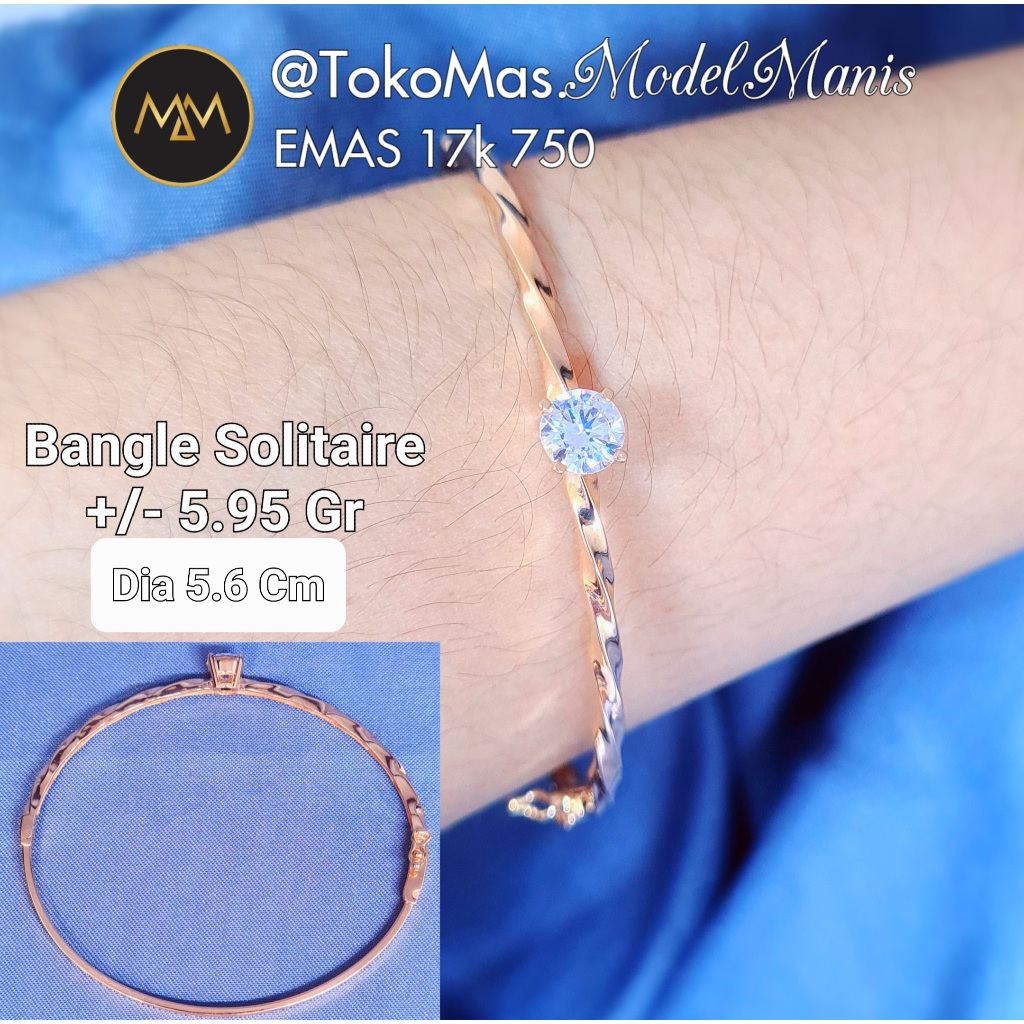 Gelang Bangle Solitaire Ulir Emas Kuning 700 kadar 16k