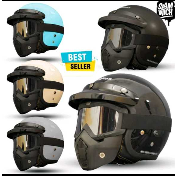 Helm Bogo Retro Premium Carglos/Googles Mask Trail Cross/Helm Half Face